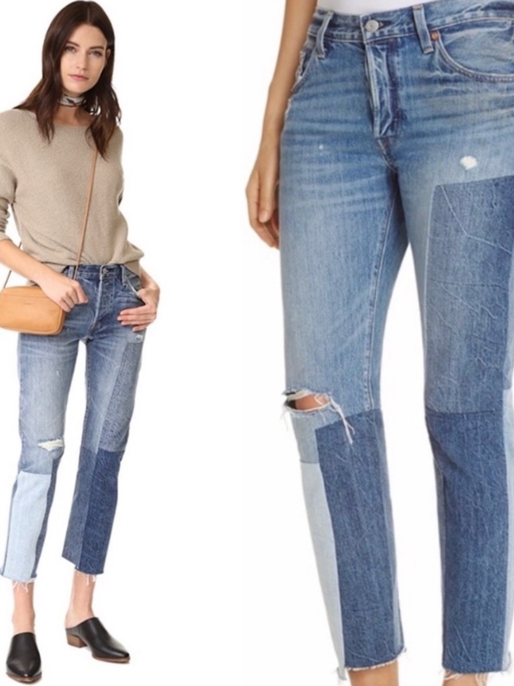 LEVI’S 501 Original Patchwork Ankle Length Frayed Denim Jeans  W27 L27